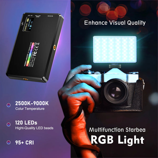 RGB LED video light - rechargeable, adjustable color temperature