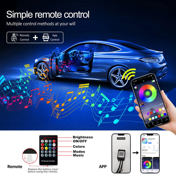 RGB Fiber-optic car interior ambient lighting kit – App & sound-sync control