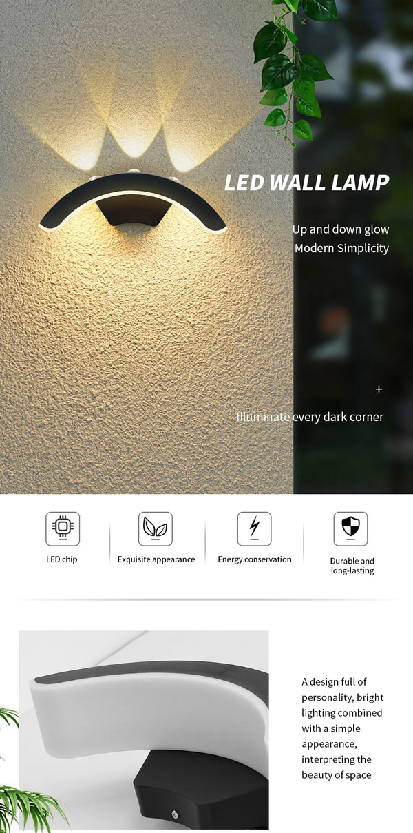 Waterproof outdoor wall light for garden, IP66 LED sconce