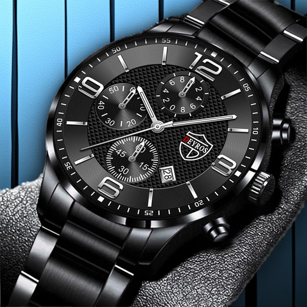 LEDmePLAY Leo - Orologio da uomo di lusso per affari – Orologio da polso al quarzo in acciaio inossidabile con cinturino in pelle & lancette luminose