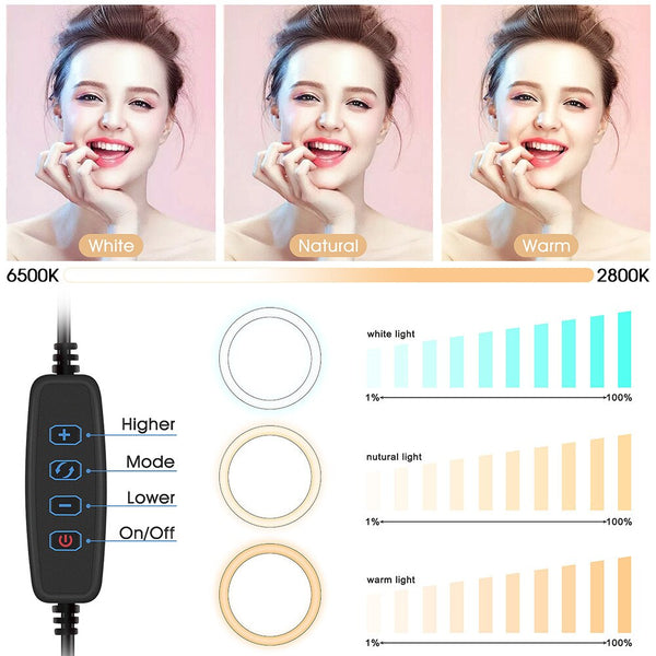 LED selfie ring light, 10-13 inches with tripod