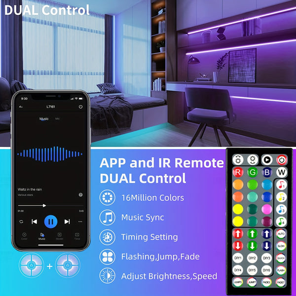 Smart LED strip lights - 50/100ft, contrôlées par application, synchronisation musicale