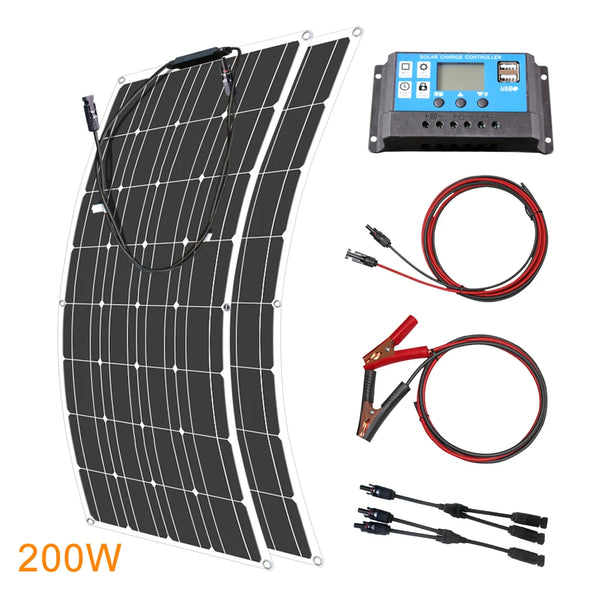 ASUNERGE 100–600 W Flexible Monocrystalline Solar Panel – Waterproof, Bendable Power for RV & Boat
