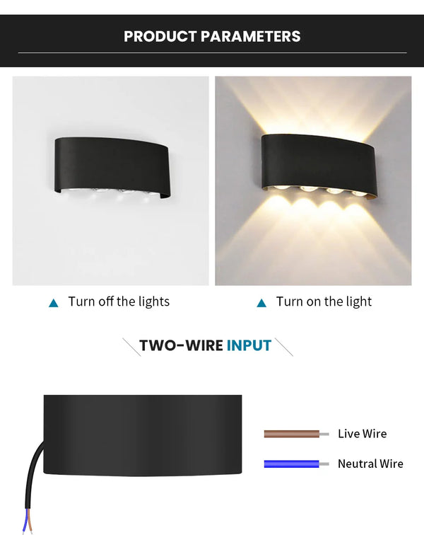 LED wall light - moderne intérieur/extérieur, haut/bas, 2W-10W