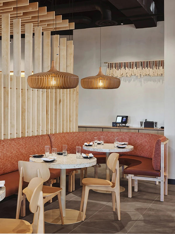 Nordic wood pendant lights: modern, walnut-finish chandeliers