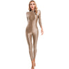 Shimmery high-neck long-sleeve bodysuit jumpsuit
