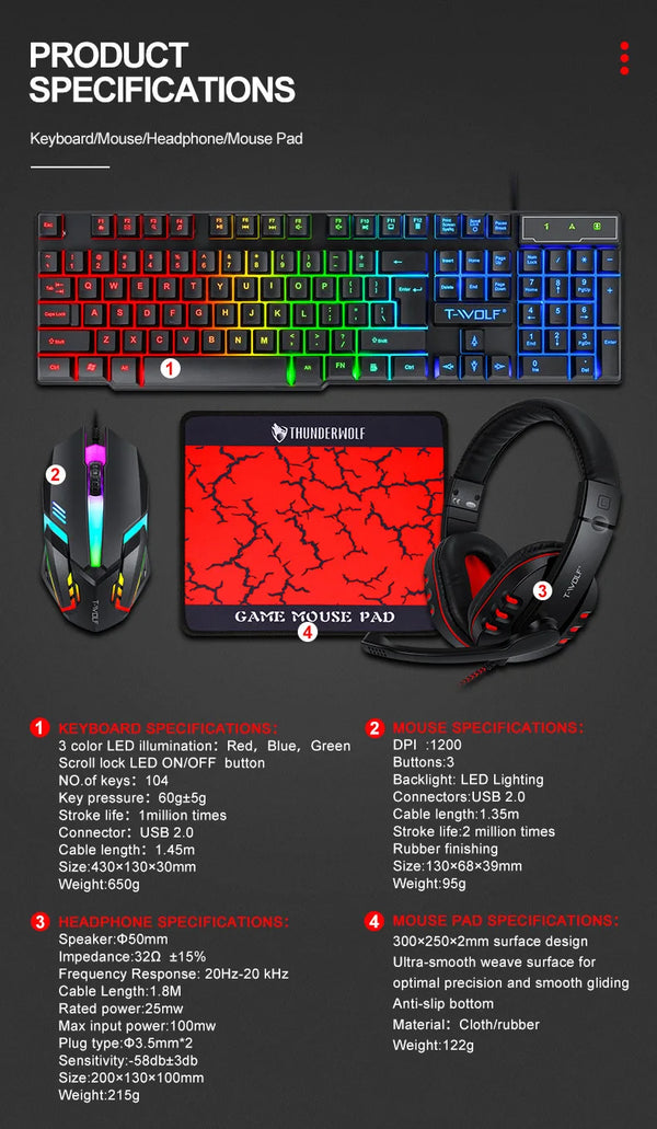 RGB gaming keyboard and mouse combo with ergonomic design