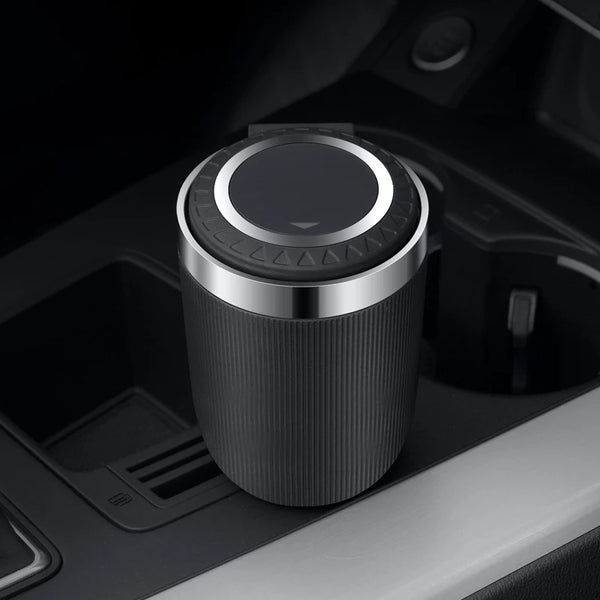 One-Touch Smell-Proof Car Ashtray with Blue LED & Fireproof Stainless Steel