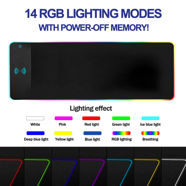 RGB wireless charging gaming mouse pad, XXL LED, 10 modes
