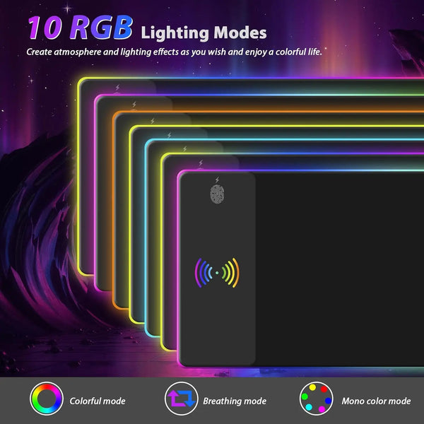 RGB wireless charging gaming mouse pad, XXL LED, 10 modes