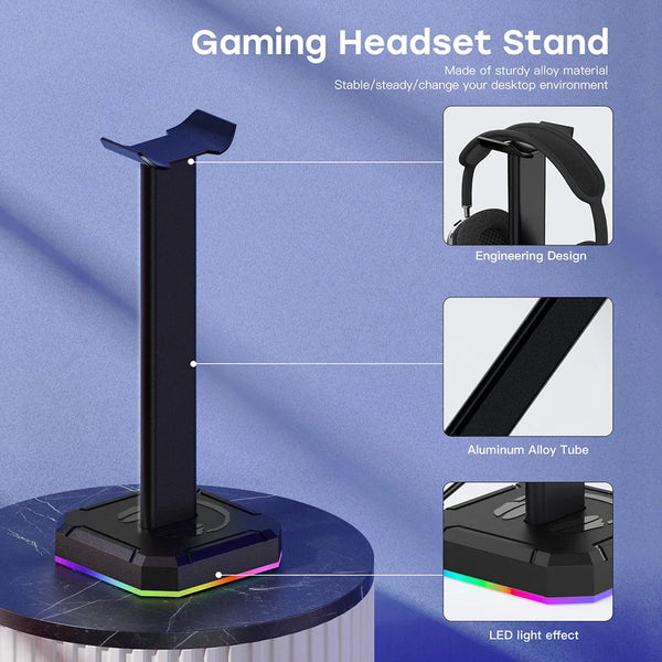 RGB gaming headset stand - aluminum alloy, PUBG compatible