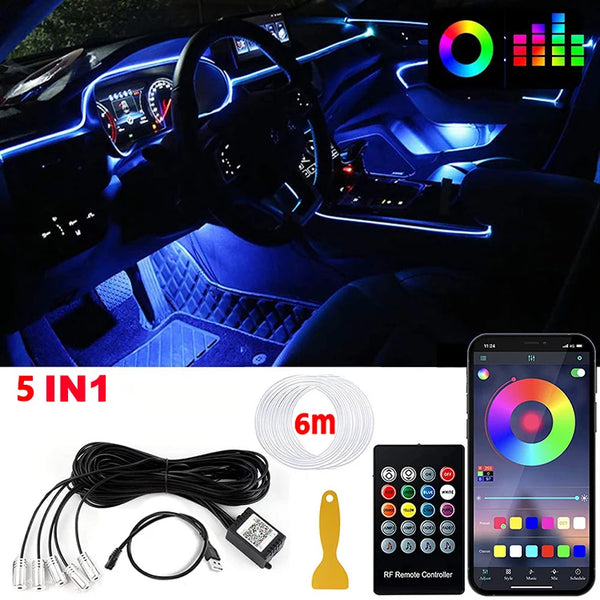 RGB Fiber-Optic Car Interior Ambient Lighting Kit – App & Sound-Sync Control