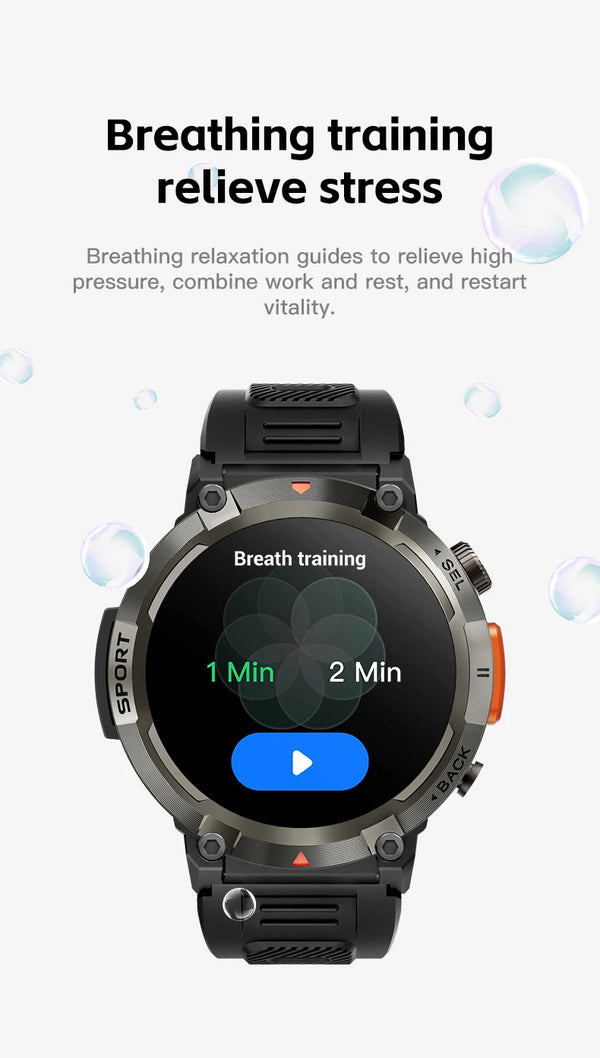 Smartwatch with LED flashlight, fitness tracker, health monitor
