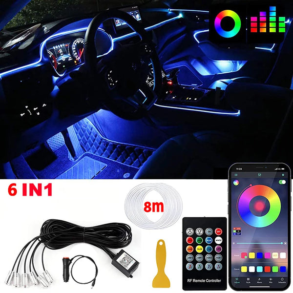 RGB Fiber-Optic Car Interior Ambient Lighting Kit – App & Sound-Sync Control