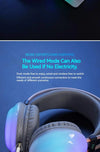 Gaming headphones wireless Bluetooth, RGB LED, noise-canceling mic