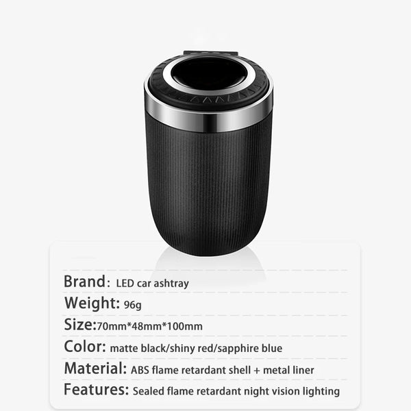 One-Touch Smell-Proof Car Ashtray with Blue LED & Fireproof Stainless Steel