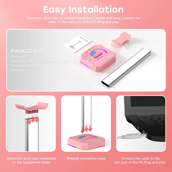 RGB gaming headset stand - aluminum alloy, PUBG compatible