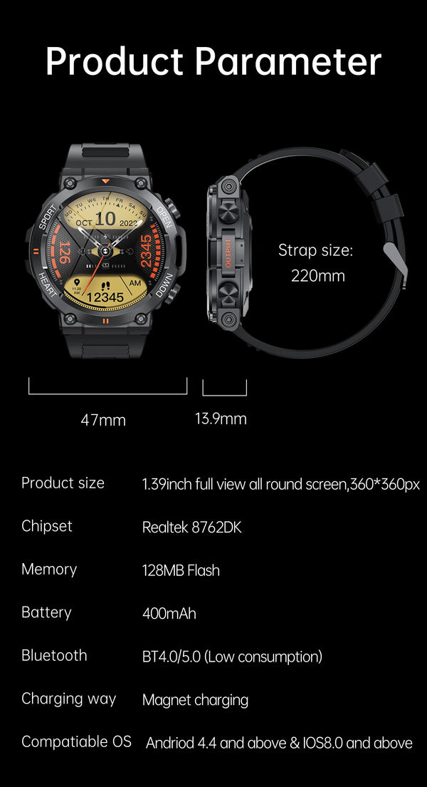 Smartwatch K56Pro men's - heart rate, Bluetooth, long battery life