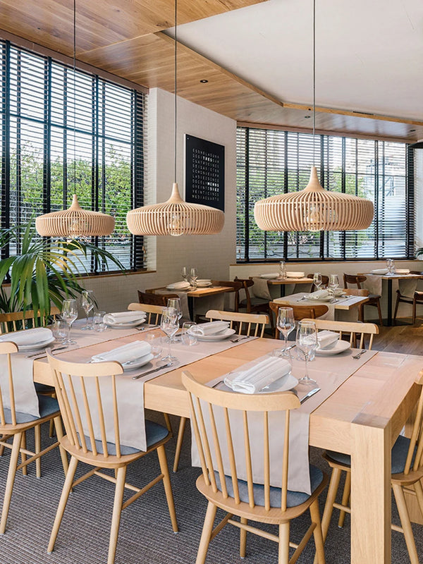 Nordic wood pendant lights: modern, walnut-finish chandeliers