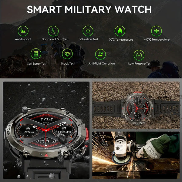Smartwatch with LED flashlight, fitness tracker, health monitor