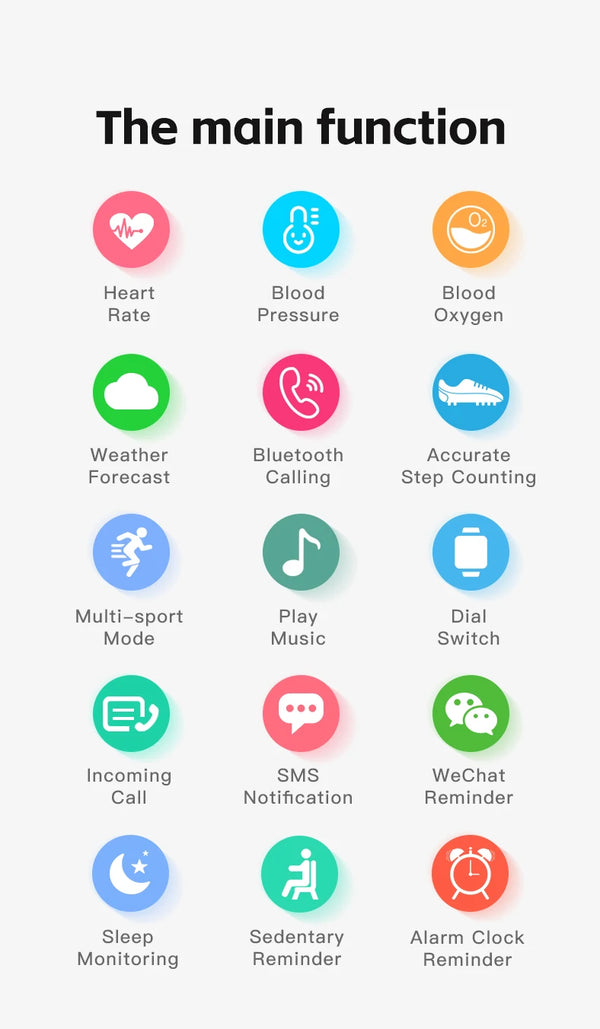Smartwatch with LED flashlight, fitness tracker, health monitor