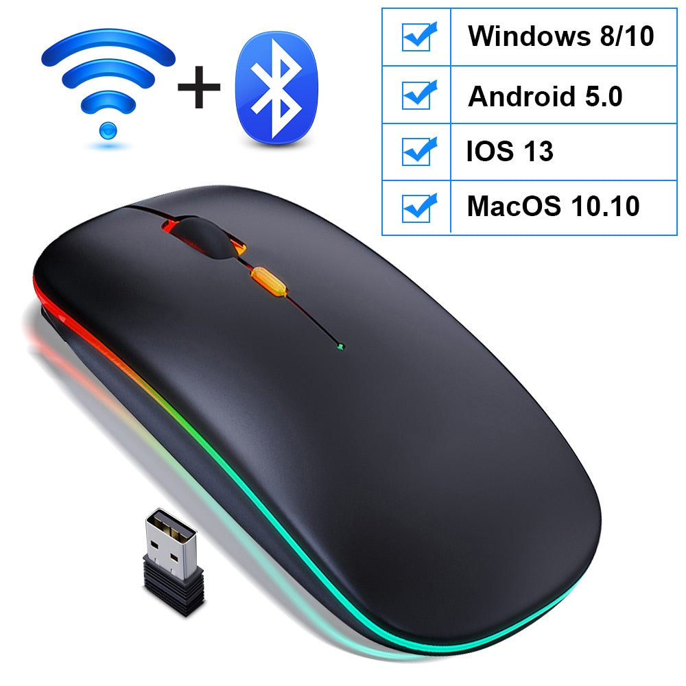 Wireless Mouse Ergonomic Bluetooth RGB Rechargeable