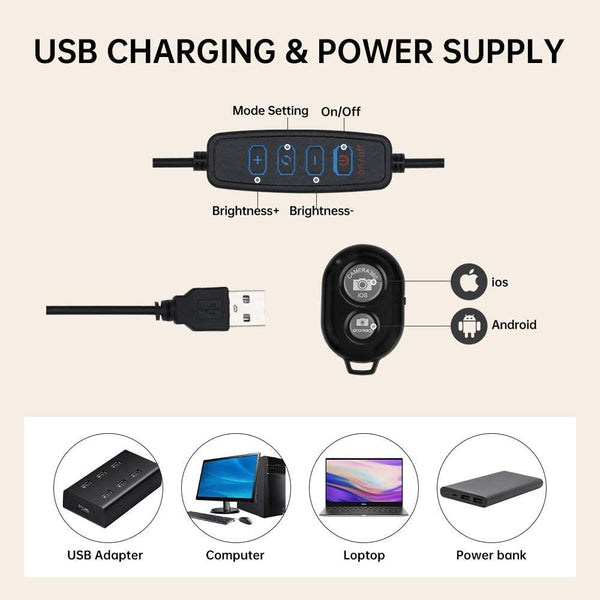 LED selfie ring light with 26cm tripod stand