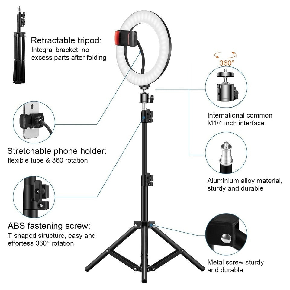 26cm LED Selfie Ring Light Stand Tripod