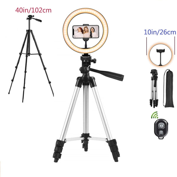 LED selfie ring light with 26cm tripod stand