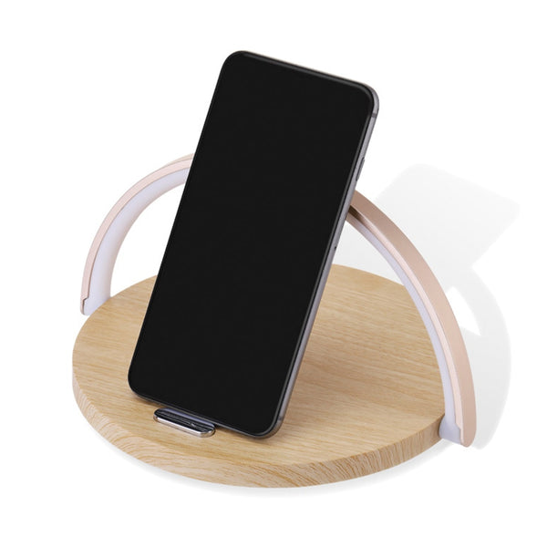 Wireless Qi charger LED lamp with USB and phone holder