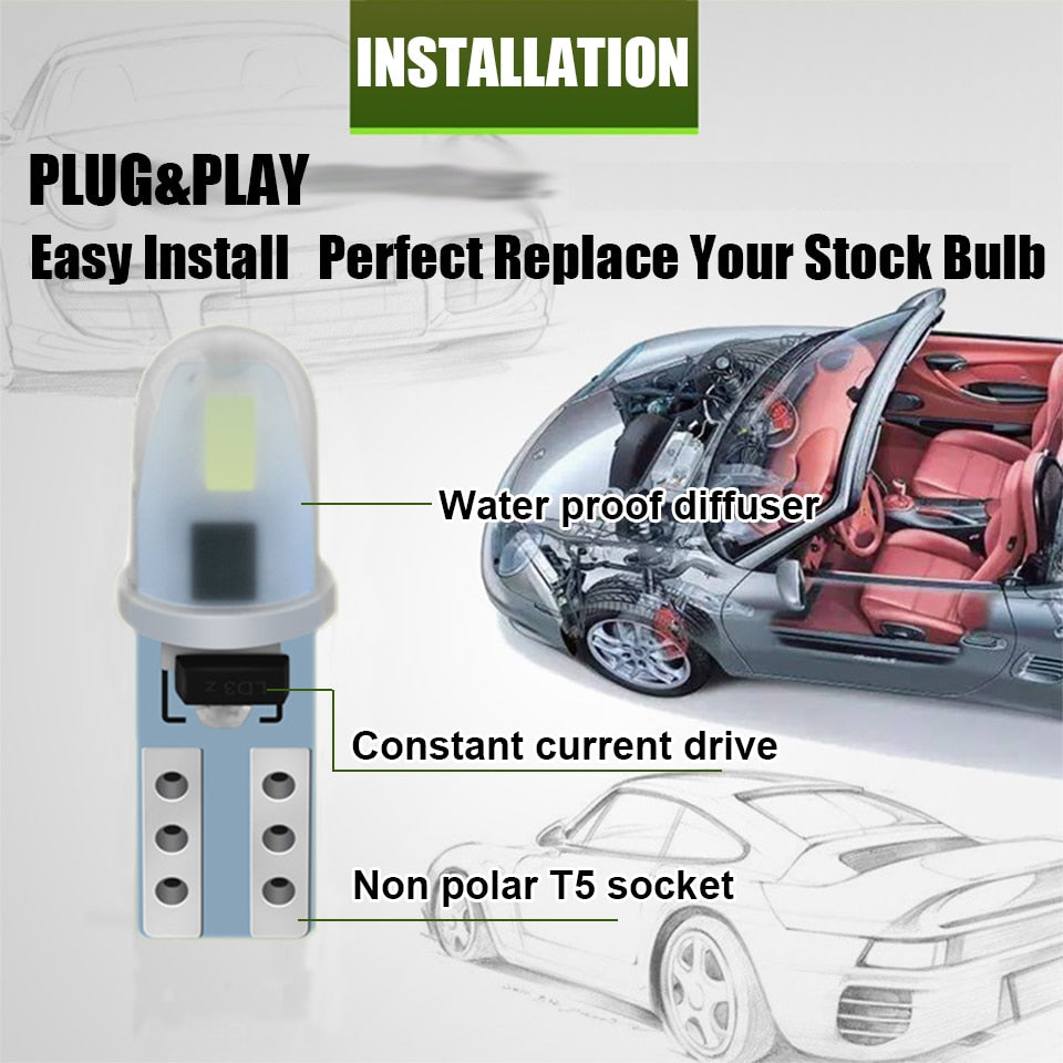 1/10PCS T5 Led Bulb Car Interior Light Indicator Dashboard