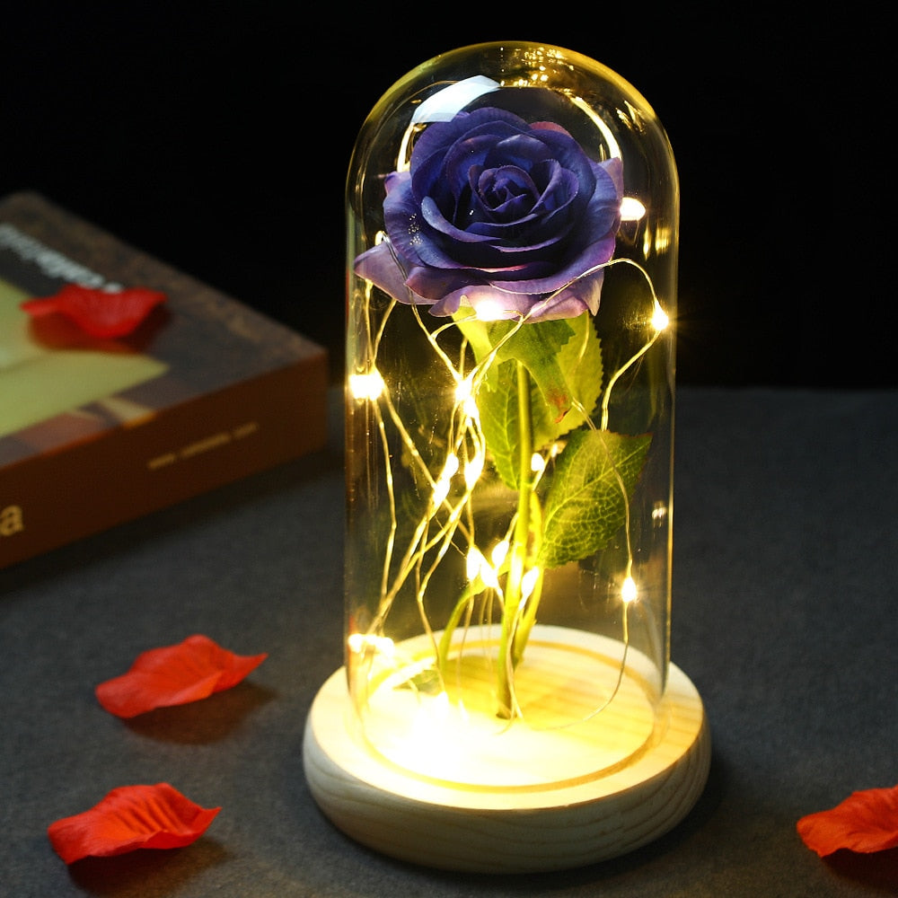 LED Enchanted Galaxy Rose Eternal 24K Gold In Dome