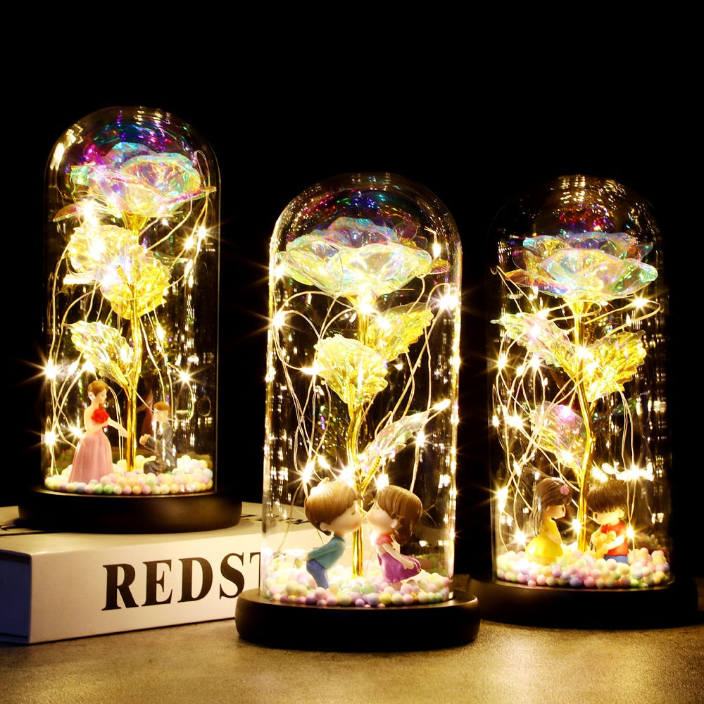 LED Enchanted Galaxy Rose Eternal 24K Gold In Dome