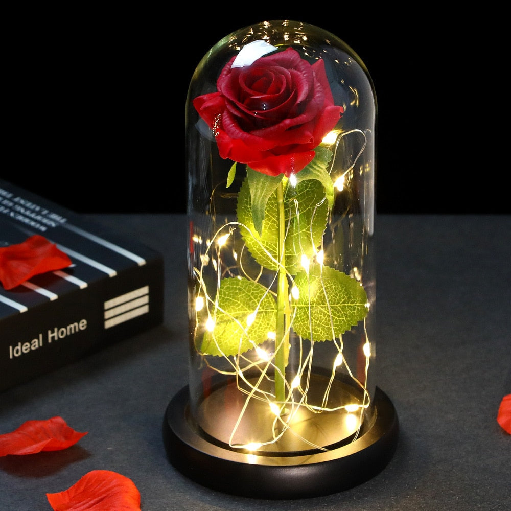 LED Enchanted Galaxy Rose Eternal 24K Gold In Dome