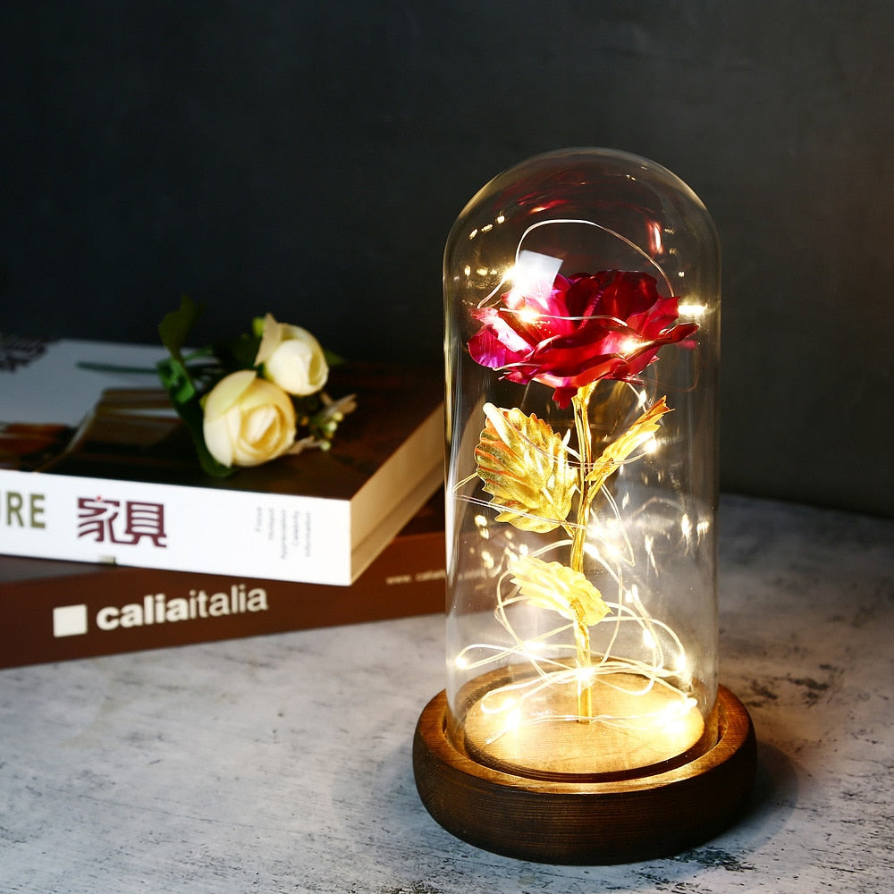 LED Enchanted Galaxy Rose Eternal 24K Gold In Dome