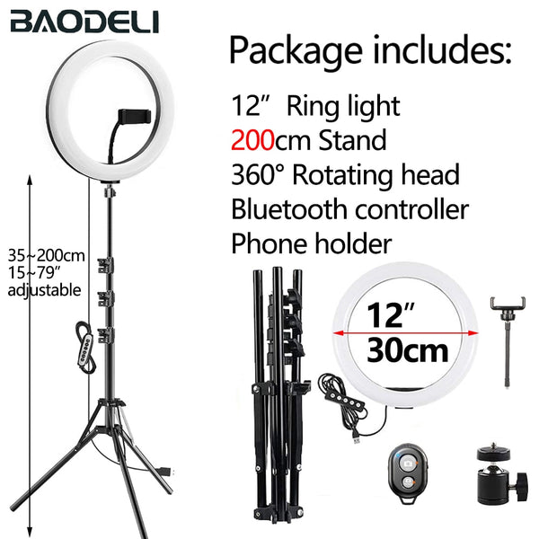 LED selfie ring light with 26cm tripod stand