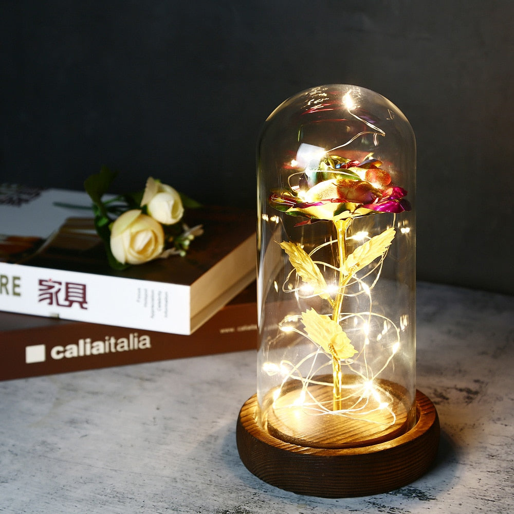 LED Enchanted Galaxy Rose Eternal 24K Gold In Dome