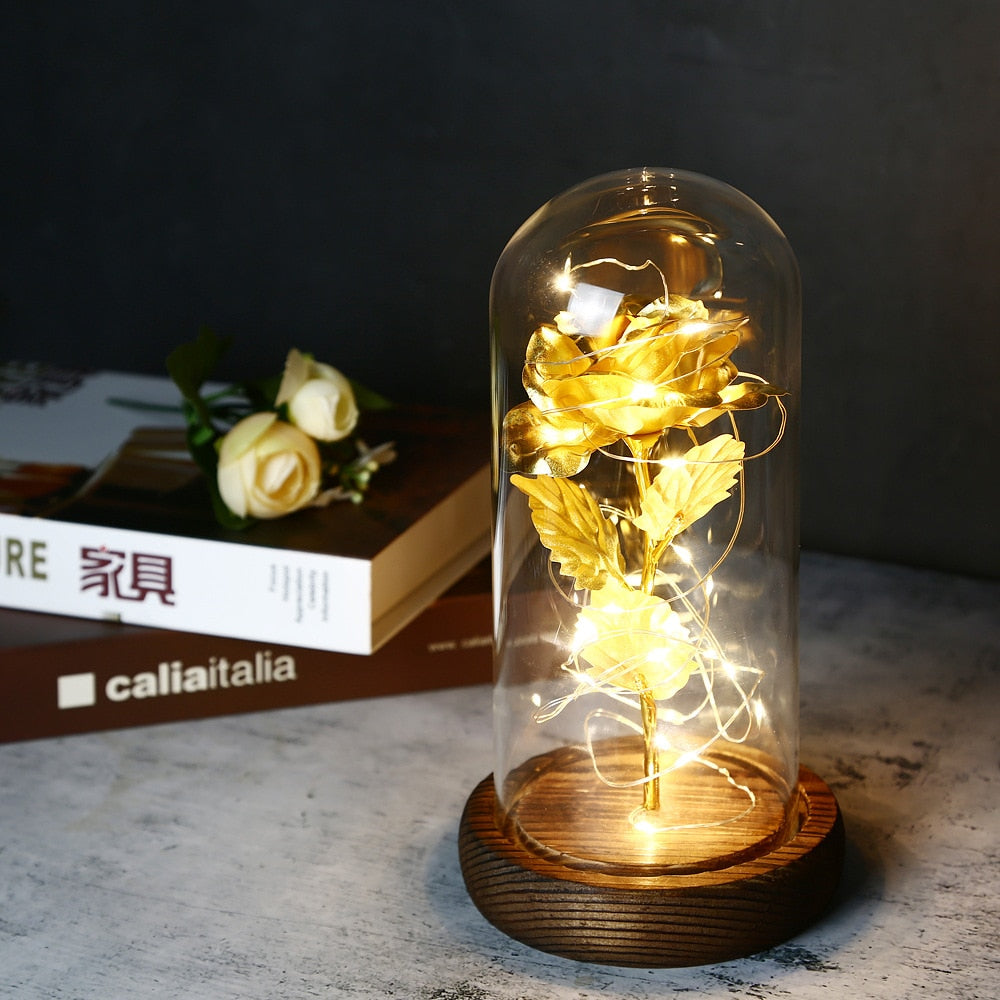 LED Enchanted Galaxy Rose Eternal 24K Gold In Dome