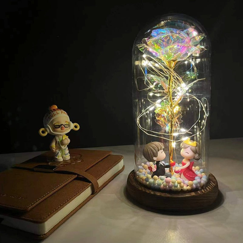 LED Enchanted Galaxy Rose Eternal 24K Gold In Dome