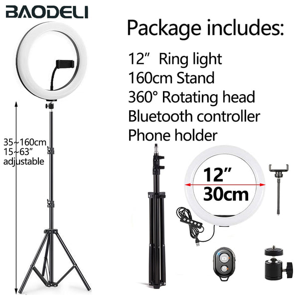 LED selfie ring light with 26cm tripod stand