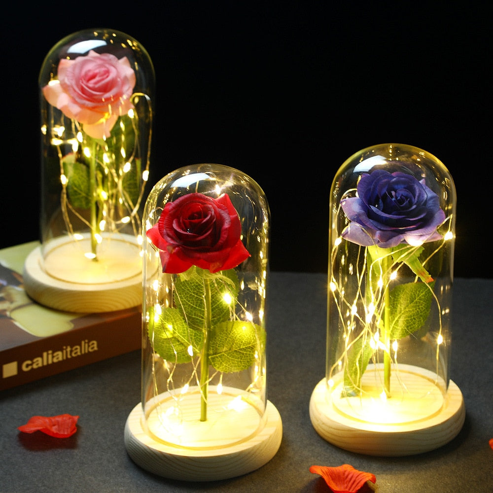 LED Enchanted Galaxy Rose Eternal 24K Gold In Dome