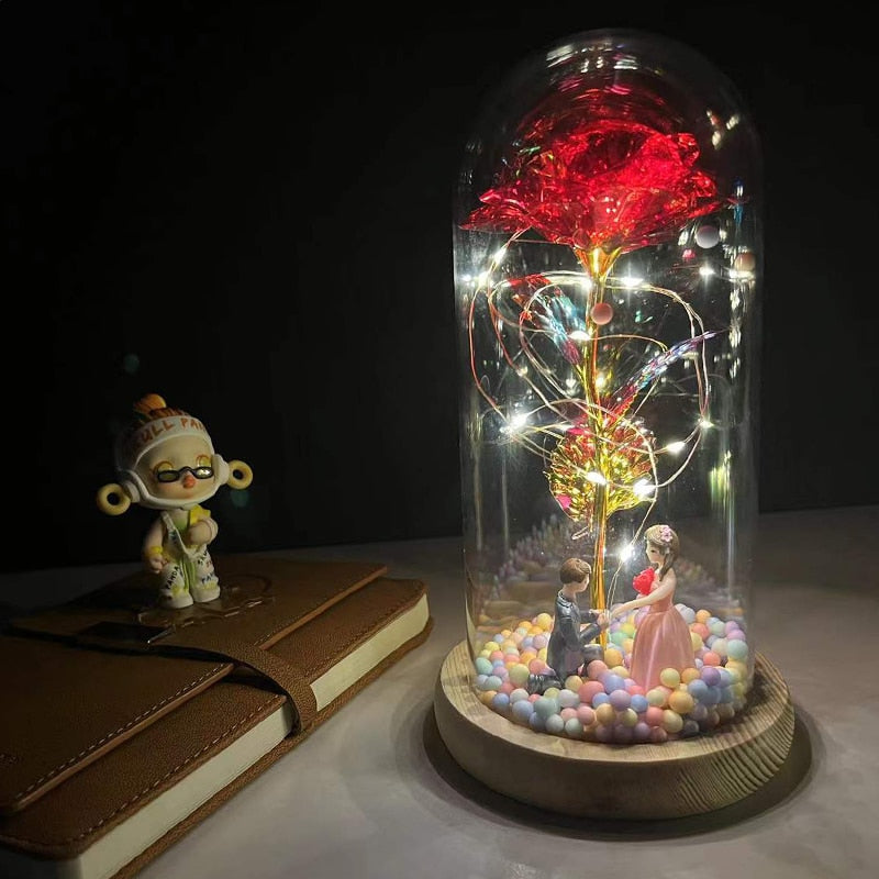 LED Enchanted Galaxy Rose Eternal 24K Gold In Dome