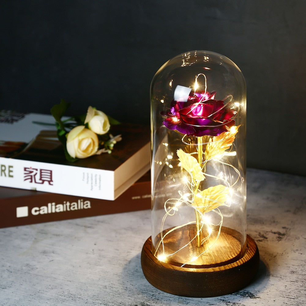 LED Enchanted Galaxy Rose Eternal 24K Gold In Dome