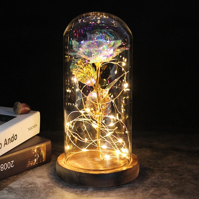 LED Enchanted Galaxy Rose Eternal 24K Gold In Dome