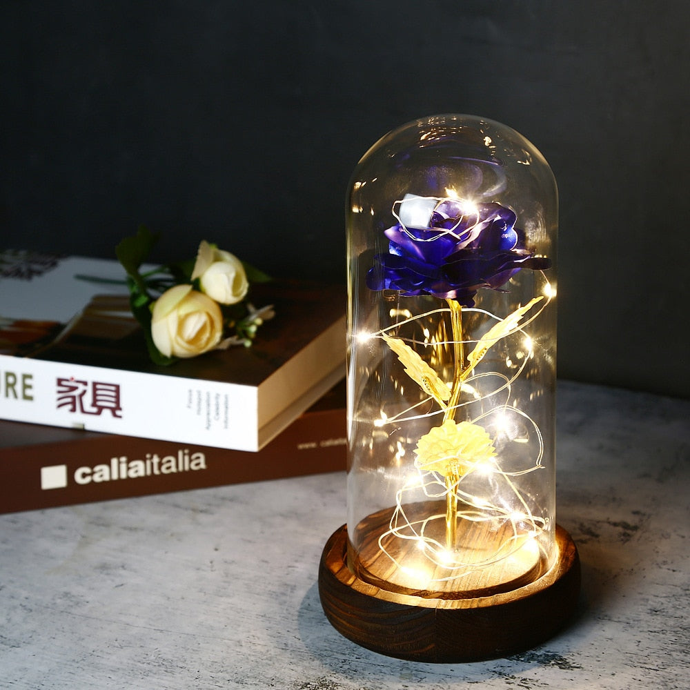 LED Enchanted Galaxy Rose Eternal 24K Gold In Dome