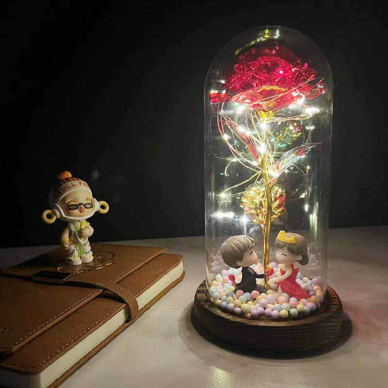 LED Enchanted Galaxy Rose Eternal 24K Gold In Dome