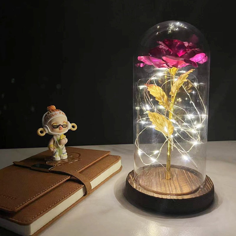 LED Enchanted Galaxy Rose Eternal 24K Gold In Dome